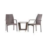 Cookton Outdoor 3 Piece Multibrown Wicker Stacking Chair Chat Set Noble House