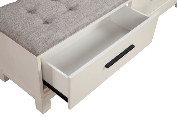 Nova Bench in Elegant Chalk White - Fully Assembled Mahogany with Tufted Cushion & Dovetail Drawers