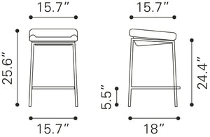 Zuo Modern Lids 100% Polyester, Stainless Steel Modern Commercial Grade Counter Stool Set - Set of 2 Green, Silver 100% Polyester, Stainless Steel