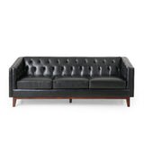 Ovando Contemporary Upholstered 3 Seater Sofa, Midnight Black and Espresso Noble House