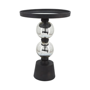 Sagebrook Home Contemporary Metal, 22"h Orb Side Table, Mirror Top, Sil/blk 16572-08 Black Glass