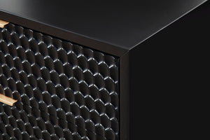 Black Pearl 3-Drawer Chest - Contemporary Mahogany Storage with Gold Accents & Textured Design