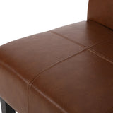 Pertica Contemporary Upholstered T-Stitch Dining Chairs (Set of 6), Cognac Brown Faux Leather and Espresso Noble House