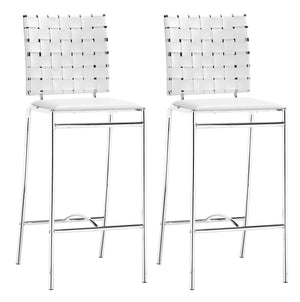 Zuo Modern Criss 100% Polyurethane, Steel Modern Commercial Grade Counter Stool Set - Set of 2 White, Chrome 100% Polyurethane, Steel