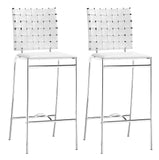 Zuo Modern Criss 100% Polyurethane, Steel Modern Commercial Grade Counter Stool Set - Set of 2 White, Chrome 100% Polyurethane, Steel