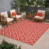 Tallevast Outdoor 7'10" x 10' Trellis Area Rug, Red and Ivory Noble House