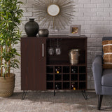 Lochner Mid-Century Modern 15-Bottle Wine and Bar Cabinet, Walnut and Black Noble House