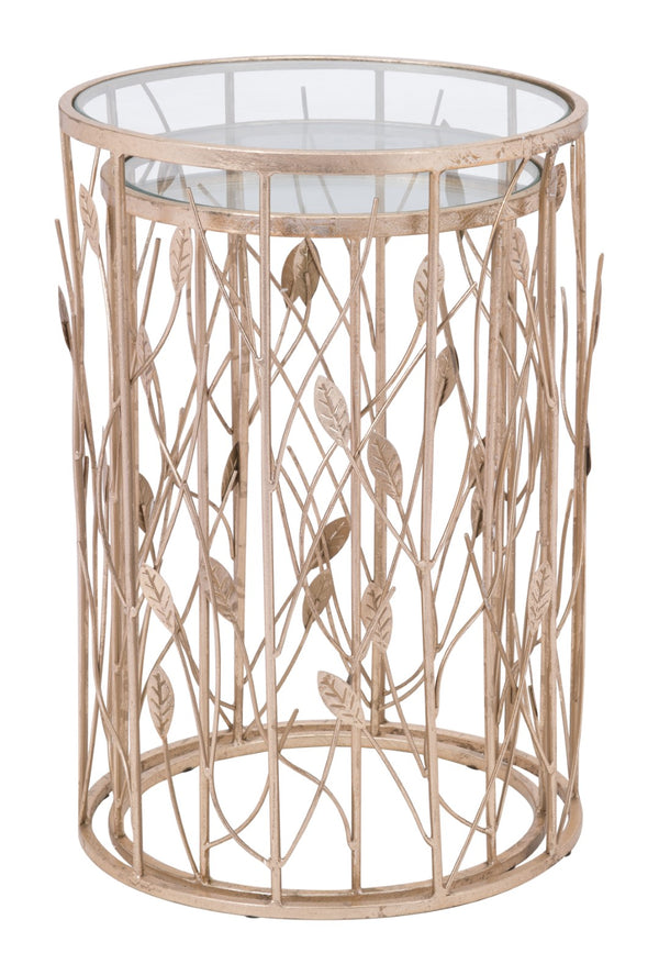 Zuo Modern Set Tempered Glass, Steel Modern Commercial Grade Side Table Set Gold, Clear Tempered Glass, Steel