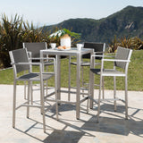 Noble House Cape Coral Outdoor 5 Piece Grey Wicker Bar Set with Glass Table Top