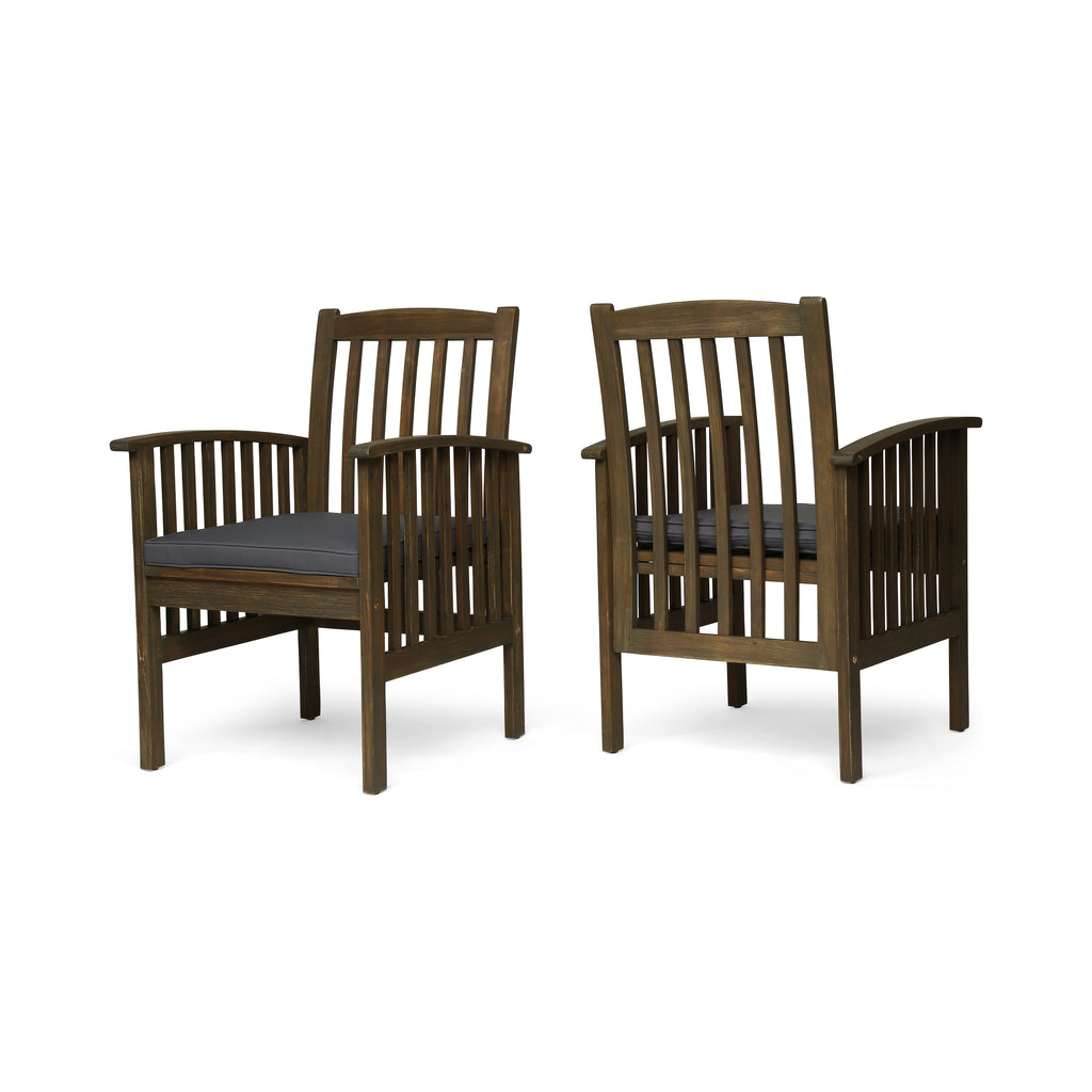 Casa Acacia Patio Dining Chairs, Acacia Wood with Outdoor Cushions, Gray and Dark Gray Noble House