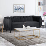 Bobran Modern Velvet 3 Seater Sofa, Black and Dark Brown Noble House