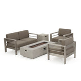 Cape Coral Outdoor Sofa and Chat Sets with a Glass Top Dining Set, Lounges, and a Light Grey Firepit Noble House