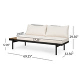 Noble House Theo Outdoor Acacia Wood 5 Seater Sectional Sofa Set with Water Resistant Cushions, Teak, Black, and Cream