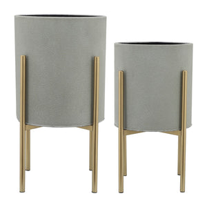 Sagebrook Home Contemporary Set of 2 -  Planter On Metal Stand, Putty/gld 12629-04 Gray Iron