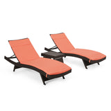 Salem Outdoor Multibrown Wicker Lounge with Orange Water Resistant Cushion Noble House
