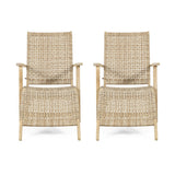 Hartwell Outdoor Wicker Lounge Chairs with Ottoman, Light Brown and Light Multibrown - Set of 2