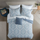 Madison Park Essentials Domino Casual 6 Piece Comforter Set with Bed Sheets Blue Twin MPE10-961