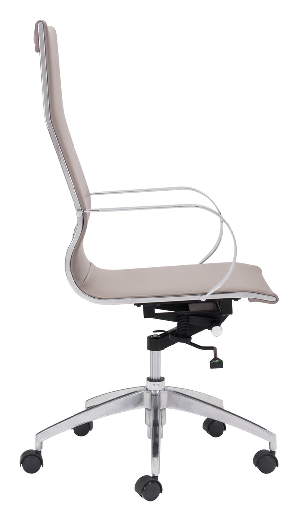Zuo Modern Glider 100% Polyurethane, Plywood, Steel, Aluminum Alloy Modern Commercial Grade High Back Office Chair Taupe, Silver 100% Polyurethane, Plywood, Steel, Aluminum Alloy