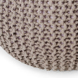 Nahunta Modern Knitted Cotton Round Pouf, Brown Noble House