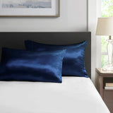 Satin Casual 100% Polyester Solid Satin Pillow Case Navy King: 20x40" (2)