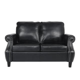Noble House Lawton Contemporary Faux Leather Loveseat with Nailhead Trim, Midnight Black and Dark Brown