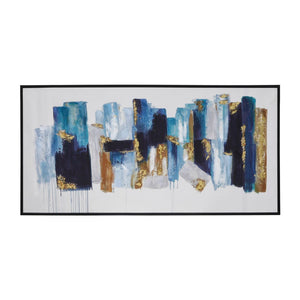 Sagebrook Home Contemporary 64x32 Handpainted Abstract Canvas, Blue/gold 70108 Blue Mdf