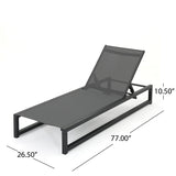 Modesta Outdoor Black Finished Aluminum Framed Chaise Lounge with Grey Mesh Body Noble House