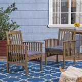 Casa Acacia Patio Dining Chairs, Acacia Wood with Outdoor Cushions, Gray and Dark Gray Noble House