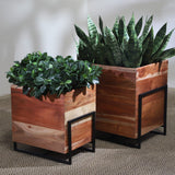 Sagebrook Home Transitional Set of 2 -  Wood/metal 14/17" Square Planters, Brown 15193 Brown Metal