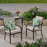 San Diego Outdoor Aluminum Dining Chairs with Cushions, Matte Black and Light Beige Noble House