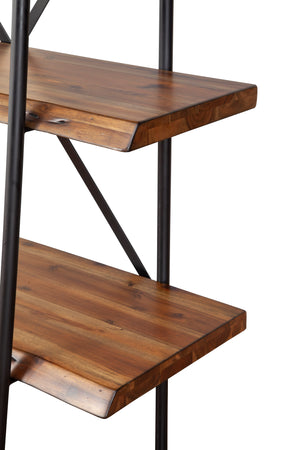 Alpine Furniture Live Edge 4 Shelf Bookshelf, Light Walnut 1968-69 Light Walnut Solid Acacia Wood with Metal Frame 48 x 21.5 x 78.5