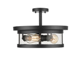 Bethel Black Semi Flush Mount in Metal & Glass