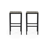 Noble House Elkhart Outdoor Modern Industrial Acacia Wood Bar Stools (Set of 2), Gray and Black
