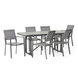 Odom Outdoor Modern Industrial Aluminum 7 Piece Dining Set with Mesh Seating