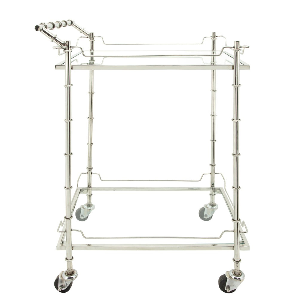 Sagebrook Home Contemporary Two Tier 30"h Rolling Bar Cart, Silver 16305-01 Silver Stainless Steel