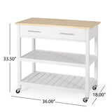 Neffs Contemporary Kitchen Cart with Wheels, Natural and White Noble House