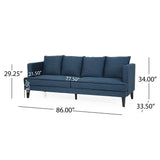 Halburge Contemporary 3 Seater Fabric Sofa, Navy Blue and Dark Brown Noble House