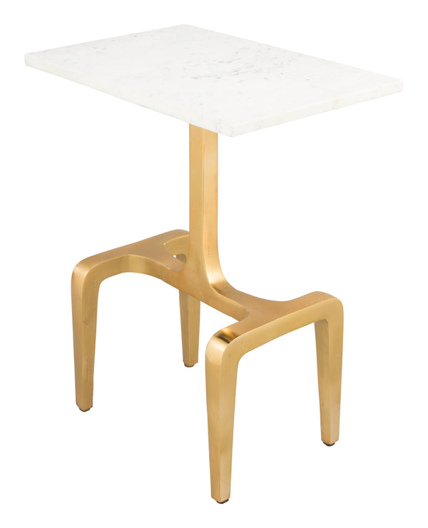 Zuo Modern Clement Marble, MDF, Aluminum Modern Commercial Grade Side Table White, Gold Marble, MDF, Aluminum