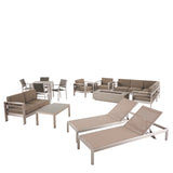 Cape Coral Outdoor Estate Collection with Fire Pit - 4-Seat Dining Set, 3-Piece Sectional Sofa Set, 2 Club Chairs, 2 Chaise Lounges, Loveseat, Coffee Table - Aluminum - Silver, Gray, Khaki, Light Gray Noble House