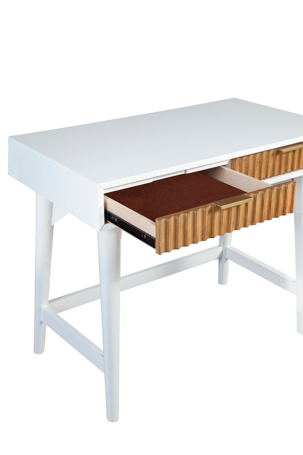 Larsen Mini Desk in White & Natural - Stylish Mahogany with Gold Hardware & Felt-Lined Drawers
