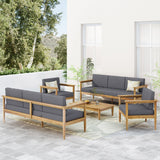 Noble House Magnolia Outdoor Acacia Wood 8 Seater Chat Set, Teak and Dark Gray