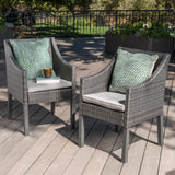 Antibes Outdoor Grey Wicker Dining Chairs with Silver Water Resistant Cushions Noble House