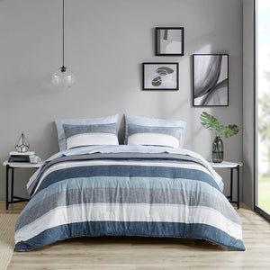 Madison Park Essentials Jaxon Casual Comforter Set with Bed Sheets Blue/Grey Queen MPE10-987