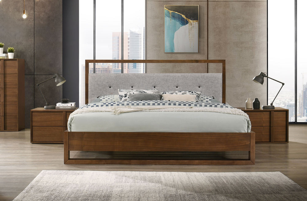 VIG Furniture Eastern King Nova Domus Falcor - Modern Grey Fabric & Walnut Veneer Bed VGMABR-107-BED-EK