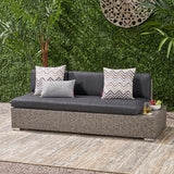 Puerta Outdoor 3 Seater Wicker Right Sofa, Mixed Black with Dark Grey Cushions Noble House