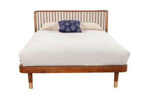 Alpine Furniture Belham Queen Platform Bed 1971-01Q Dark Walnut Mahogany Solids & Rattan 64.5 x 84.5 x 43.5