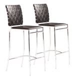 English Elm EE2959 100% Polyurethane, Steel Modern Commercial Grade Counter Chair Set - Set of 2 Black, Chrome 100% Polyurethane, Steel