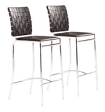 Zuo Modern Criss 100% Polyurethane, Steel Modern Commercial Grade Counter Stool Set - Set of 2 Black, Chrome 100% Polyurethane, Steel