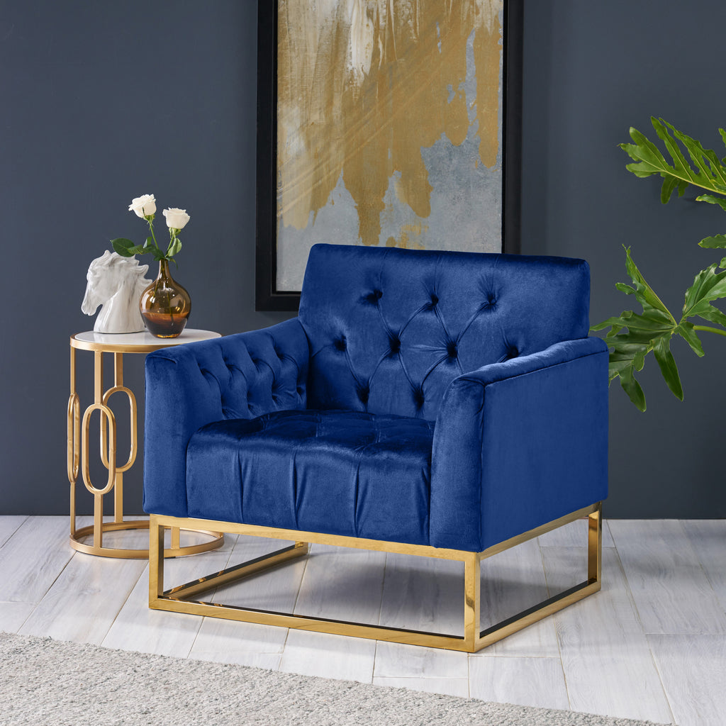 Claremont Modern Jewel Toned Velvet Arm Chair, Navy Blue Noble House
