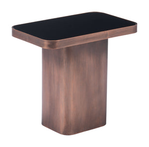 Zuo Modern Marcos Tempered Glass, Steel Modern Commercial Grade Side Table Black, Antique Bronze Tempered Glass, Steel